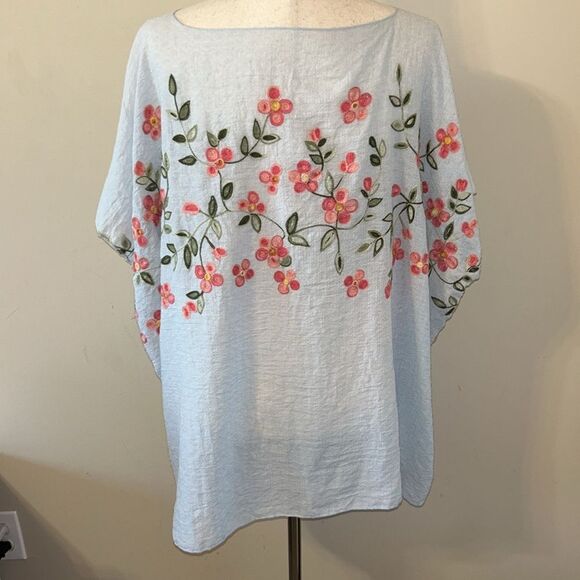 Blue Pink Bohemian Floral Pop Over Shirt Cover Up One Size - Picture 5 of 9